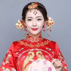 花嫁Xiuhe衣装衣装帽子セット装飾中国の結婚式ゴールデンフェニックスクラウン結婚式赤いドラゴンとフェニックスコートヘアアクセサリー