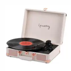 ローズゴールドライチパターン蓄音機スーツケースポータブル蓄音機ビニールレコードプレーヤーアンティークレコードプレーヤースポット