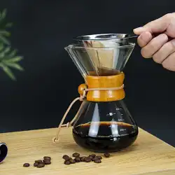 コーヒーフィルターカップ暗号化フィルターメッシュ木製ハンドル手注ぐポットガラスドリップリークホームシェアリングアメリカンコーヒーポットセット