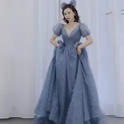 イブニングドレス2021新しいボーカルアートテスト青い夢の妖精ホスト宴会ハイエンド気質ドレス女性