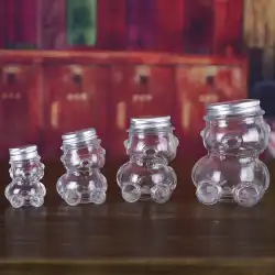 曲がったクマのボトルキャンディーボトルクリエイティブガラス透明ウィッシングボトル収納ジャー密閉ジャーガラス収納ボトル