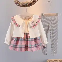 子供服2021女の子春韓国版小さな女の子春スリーピースセット女の子ベビーボトミングシャツ秋の子供服