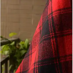赤と黒の大きな格子縞のウール混紡生地コートコートケープスカーフショールロングスカート秋冬衣類生地