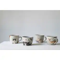 日本の陶芸家モリアンコヨラフ陶器手描き風癒しキツネマグコーヒープルフラワーカップ