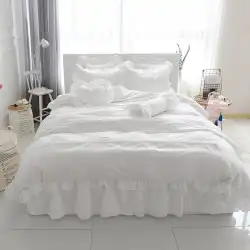 韓国風ツイルコットン4点セットピュアホワイトプリンセスウィンドベッドピュアシルトカバー1.8mベッドスカート寝具
