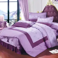 純綿ベッドスカート4点セット綿100個1.8m 1.5mキルトカバーベッドカバー紫寝具5〜6セット