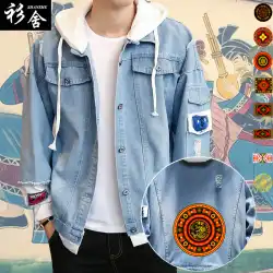 Yi中国のエスニック要素トーテムエスニックスタイルデニムジャケット男性と女性フード付きジャケットパーカートップ服