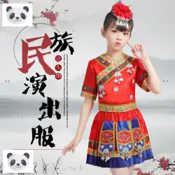 子供の少数民族ミャオ族の衣装の女の子GuangxiZhuangYao民族YunnanYi民族Tujiaダンス衣装