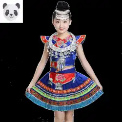 マイノリティコスチューム子供ミャオコスチューム彼女国籍の女の子が雲南貴州民族公演服青を踊る