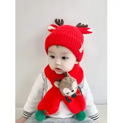 ベビーハット秋冬幼児男の子と女の子ベビースカーフセットかわいい超かわいいウール帽子冬クリスマスアウト