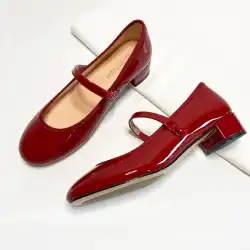 カスタムレザーバレエシューズバックルベルト小さな赤い靴厚いヒールメアリージェーンシューズラウンドトゥ手作りミッドヒールシングルシューズ女性