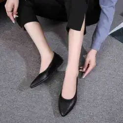 黒のプロの靴女性の2021年の新しい先のとがったつま先浅い口柔らかい革柔らかい底快適な作業靴x2