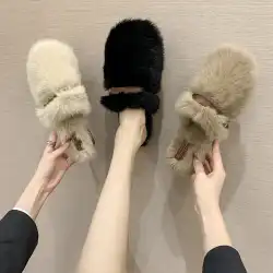 韓国購入Cc怠惰な毛皮のスリッパ包頭ハーフスリッパ女性は新しいファッション靴ファッションオールマッチミューラー靴を履く