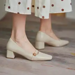 2021年の新しいフランスの文学の夕方の風の優しい靴シングルシューズ女性のミディアムヒールレトロな厚いヒールチャイナドレスメアリージェーンの靴