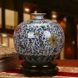 景徳鎮陶磁器古典的な手描きのカラフルな亀裂釉薬青と白の磁器の花ザクロの花瓶中国の装飾品
