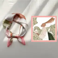 油絵小さな正方形の女性のプリント春と秋のシルクスカーフ夏の薄い装飾かわいい結ばれたヘアバンドシャツスーツネックスカーフ