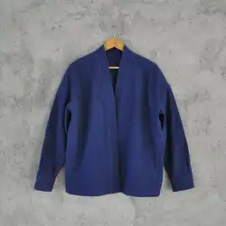 手作りの青染めのローブ剣道服草染めインディゴコットンとリネンツイルレトロな日本のジャケットトップ