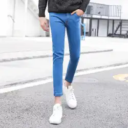 トレンディな春の新商品タイトファッションスカイブルージーンズメンズ伸縮性スリムスモールフィート9点パンツの韓国版