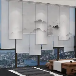 中華風リビングルームポーチハンギングスクリーンソフトパーティション生地遮光カーテン茶室背景リフトカーテン