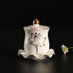 仏陀は仏陀の香管用の仏陀の正面の蓮の陶磁器の香炉を供給しますフルーツプレートの供給のための給水カップの花瓶