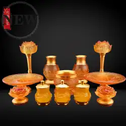 仏のために設定されたガラス仏は、フルーツプレート花瓶香炉ロングの明るいランプ仏ホールの礼拝のための家庭用カップを供給します