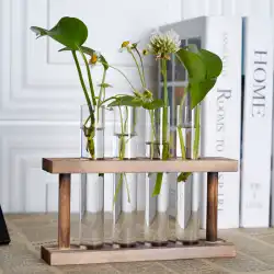 ハイドロポニック試験管花瓶水文化緑の植物フラワーアレンジメント植物コンテナシンプルな木製フレーム装飾卓上装飾ガラス植木鉢