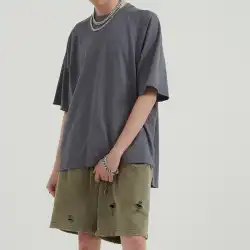 Liu Xiaoduのオリジナルのルーズな半袖Tシャツラグランスリーブのデザインで、フロントとバックの短い長いスリットがメンズとレディースのTシャツを縁取り、洗濯しています