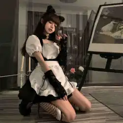 猫メイドドレスロングスカート黒シルクコスプレ女子制服メイドコスプレキャットウーマンコスチュームスーツH9