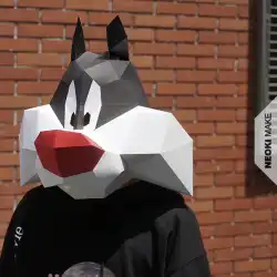 愚かな大きな猫のマスクのヘッドギア幾何学的な動物の創造的な紙の型DIY手作り漫画の仮面舞踏会ハロウィーンパーティー