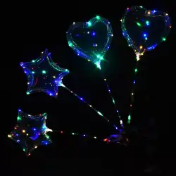 ネットレッドバルーンボボボールラブシェイプバルーン透明ハンドヘルドポールLEDランタン空中に浮かぶ5つ星の発光バルーン