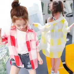女の子の格子縞のシャツ2021年夏の新しい外国風の薄いコート韓国版トップ子供用長袖日焼け止めシャツ