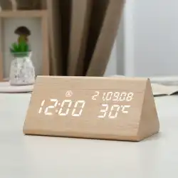 レトロな木製目覚まし時計LEDミュート電子時計クリエイティブベッドサイド時計リビングルームテーブル時計ペンダント発光時計目覚まし時計