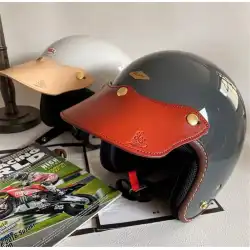 ハーレーレトロバイクヘルメット3/4ハーフヘルメット3ボタンユニバーサルつばスナップバックルサンシェード牛革バイザー