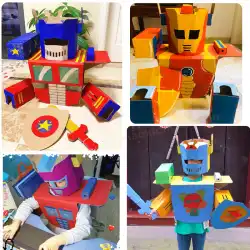 子供の手作りカートンロボット服クリエイティブDIYアセンブリ着色紙シェルおもちゃステージ小道具