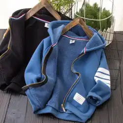 男の子のフリースジャケット中年の子供たちの冬の新しい暖かいフード付きトップス子供たちのスポーツジッパーカーディガン厚手のコート