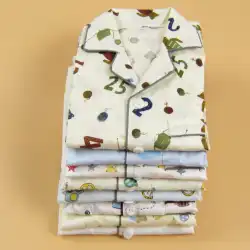 新しい子供のパジャマ綿の男の子春、夏、秋の綿ボタン家庭服男の子と女の子長袖スーツ