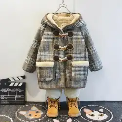 子供のミドル丈ウールコート21冬の新しい男の子と女の子の外国スタイルに加えてベルベットの赤ちゃんの厚いウールのコート