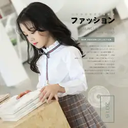 子供のシャツの女の子のスタンドカラー長袖の白い中年の子供たちの新しい大学スタイルの薄いシャツの潮の韓国語版