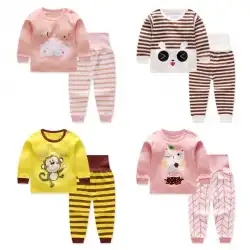 男の子と女の子の家庭服純綿の赤ちゃんのパジャマ秋の服ハイウエストの腹の保護赤ちゃんの子供のキルティング厚い下着セット