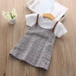 子供服の女の子のドレス2020年夏の新しい韓国版偽のツーピースの子供用ストラップ半袖ベビードレス