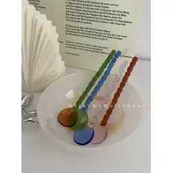 シニモモ自家製インデザイン水滴ビーズペストリーガラス食器スプーンフォークステンドグラススプーン攪拌棒