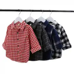 子供の格子縞の長袖シャツタイド1の韓国版男の子と女の子の赤ちゃんの新しいシャツの底3歳のトップ子供たちの春と秋