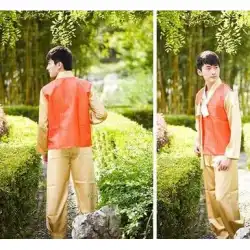 本物の2019新しい青い男性の韓国の民族衣装ピンクの韓服パフォーマンス衣装大人のステージ衣装服