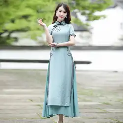 Ruyiスタイルレトロチャイナドレス2021新しい若い中国スタイルアオザイチャイナドレス女性の夏の改良されたドレス
