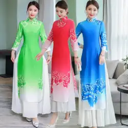 2021年の新しい女性の中国風ステージパフォーマンスキャットウォークプラスサイズの長く改良されたチャイナドレスアオザイティードレスドレス
