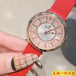 売れ筋の女性の新しいファッションシンプルなポインター時計振動ベルトクォーツ時計ラウンドレザー国内時計