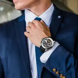 ポインター時計クォーツ自動韓国版ピンバックルビジネスラウンドメカニカルレザー発光男性国内時計