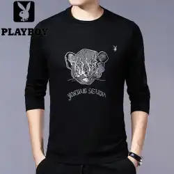 プレイボーイセーター春カジュアルスポーツウェアタイガーヘッド刺繍Tシャツ長袖メンズボトミングシャツファッショントップ