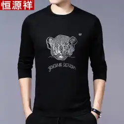 Hengyuanxiangセーター春カジュアルスポーツウェアタイガーヘッド刺繡Tシャツ長袖メンズボトミングシャツファッショントップ