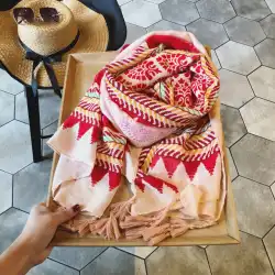 ショールスカーフ女性の夏のエスニックスタイルのシルクスカーフ幾何学的な印刷綿とリネンはガーゼの装飾を感じますサンシェードビーチタオル